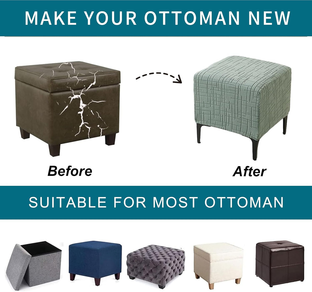 Stretch Ottoman Cover with Non-Slip Fit
