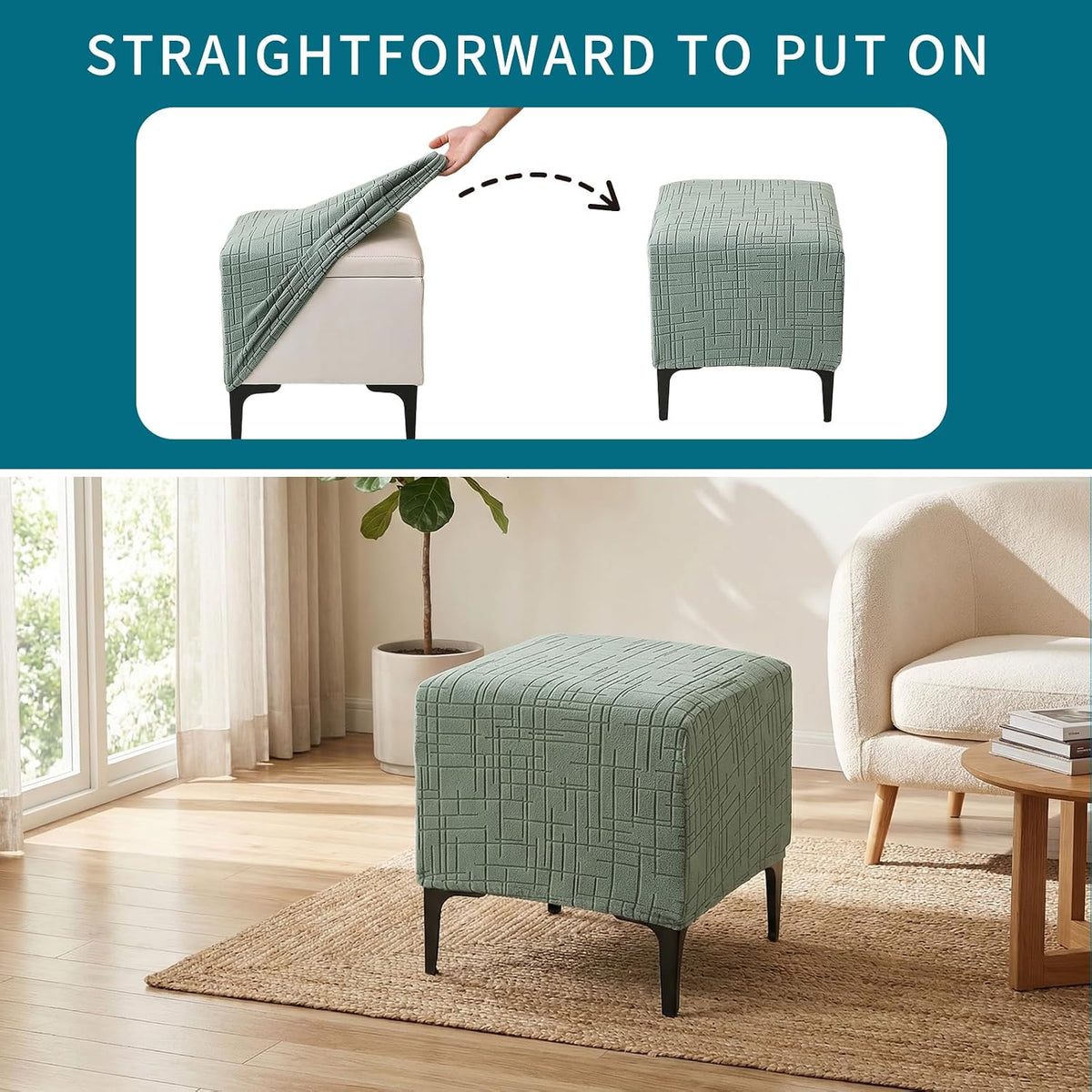 Stretch Ottoman Cover with Non-Slip Fit