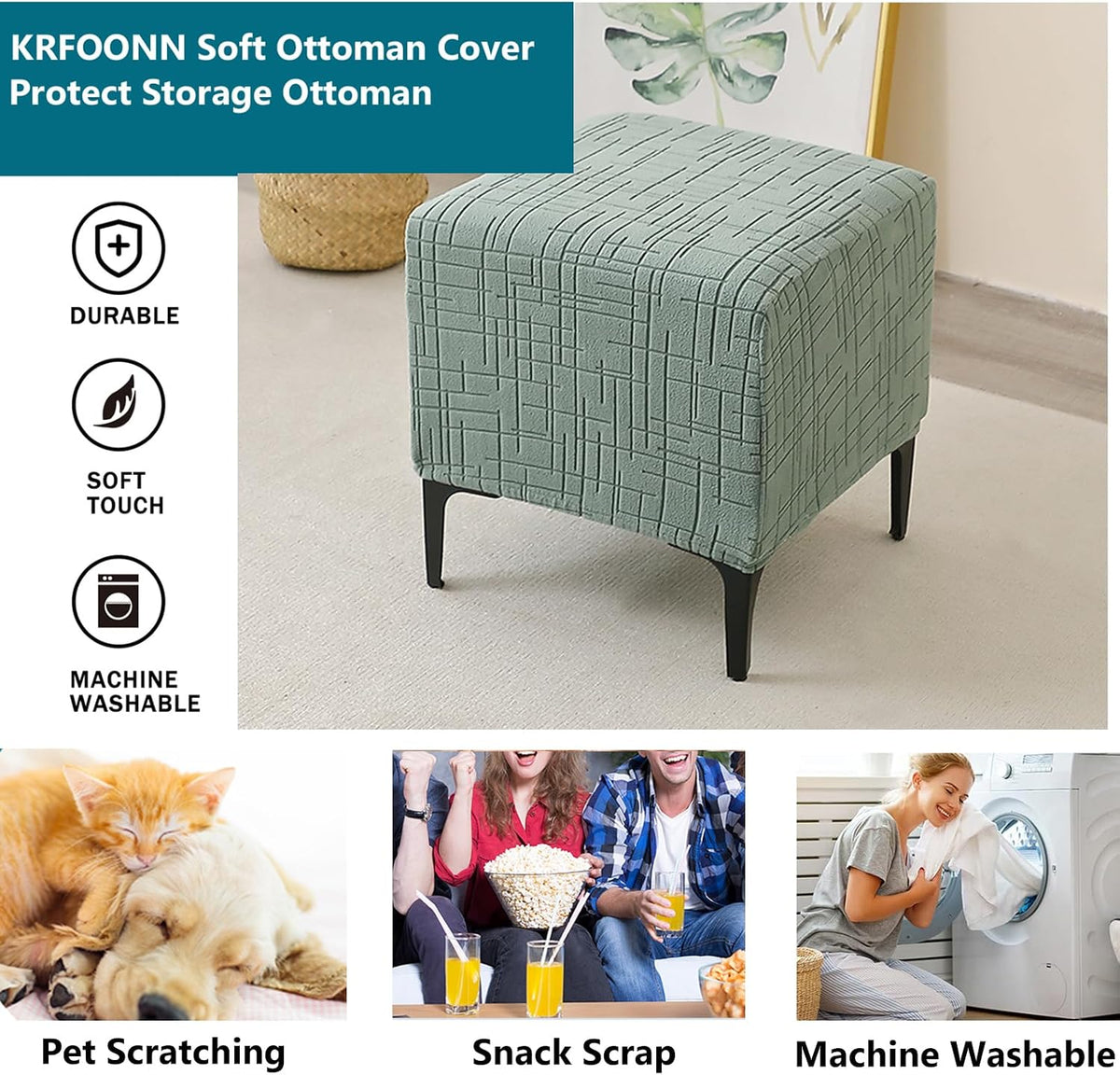 Stretch Ottoman Cover with Non-Slip Fit